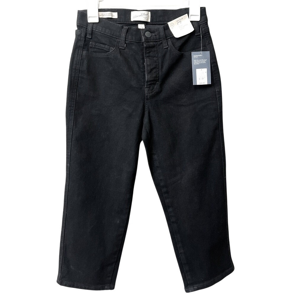 Universal Thread Mid Rise 80s Slim Capri Jeans Womens 6 Black Demim Button Fly